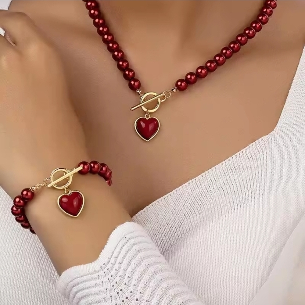 Elegant Red Heart Jewelry Set